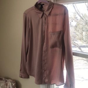 Light baby pink button up silky top